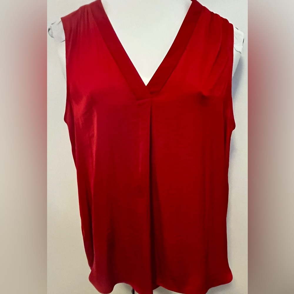Vince Camuto Satin Red V-Neck Tank Top